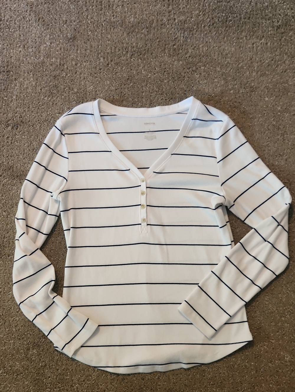 Sonoma White and Navy Striped Long-Sleeve Henley